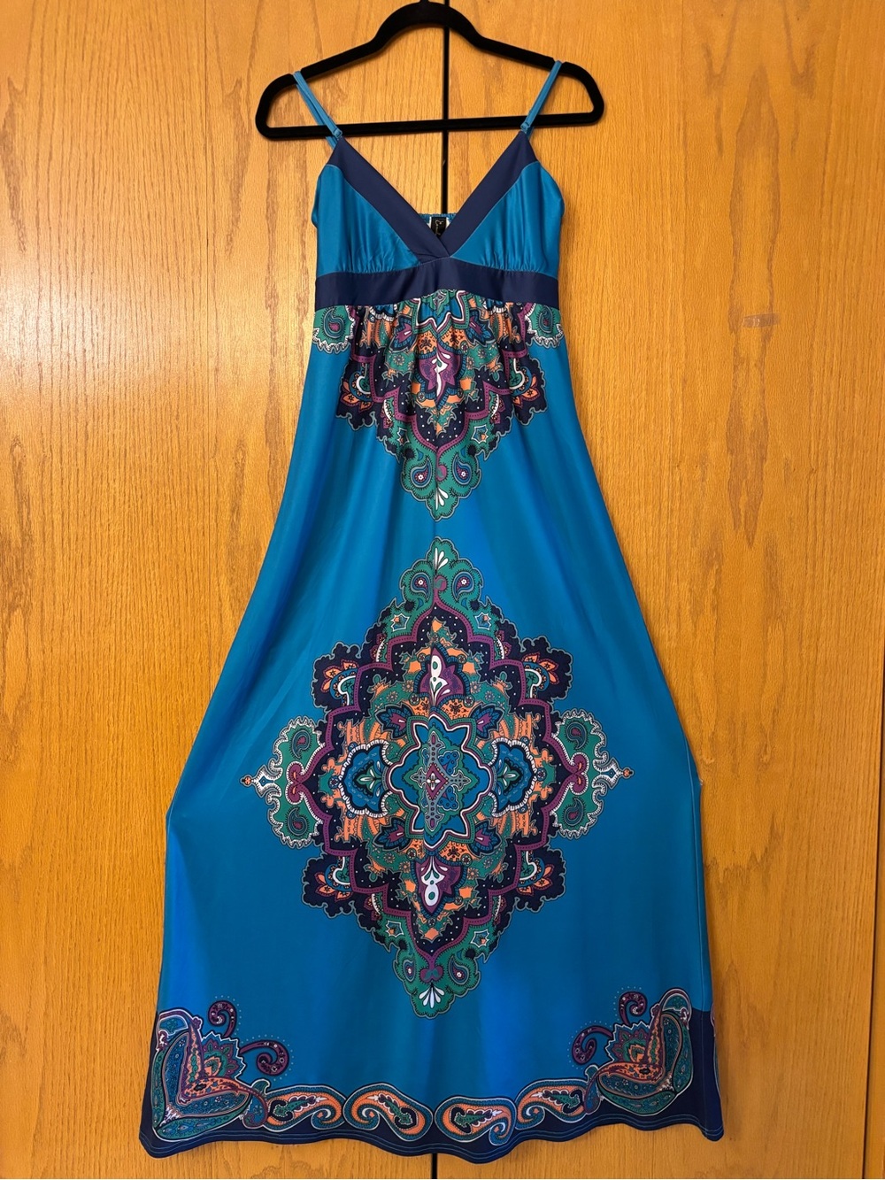 Miilla Clothing Teal Maxi Slip Dress with Paisley Print - Picture 2 of 9